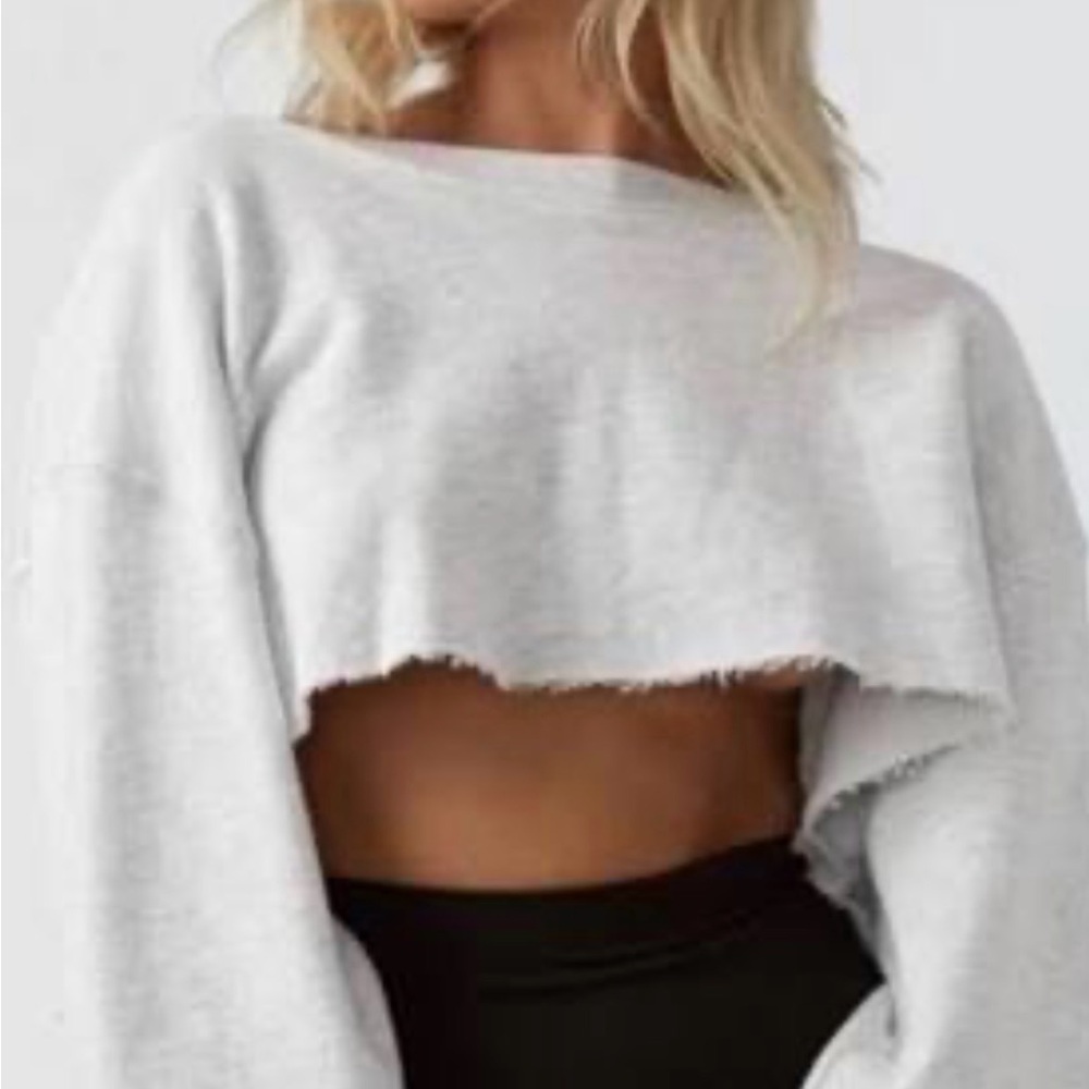 Joah Brown Light Gray Ribbed Crewneck Top French Terry OS